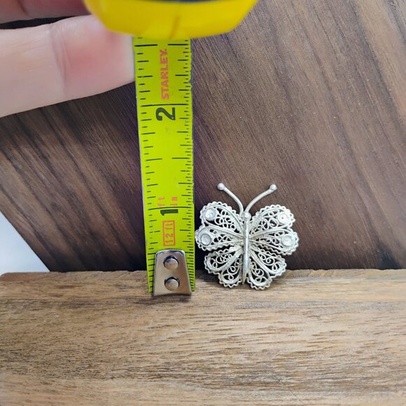 Vintage Sterling Silver Filigree Butterfly Brooch Pin - Picture 3 of 5